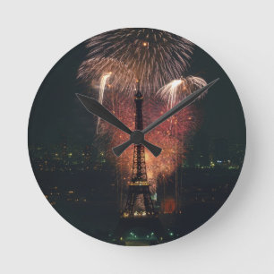 Feuerwerk, Eiffelturm, Paris, Frankreich Runde Wanduhr