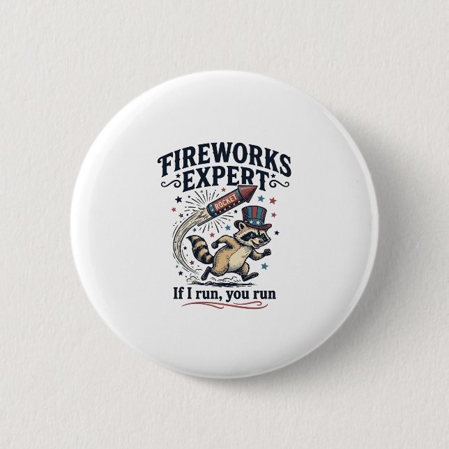 Feuerwerk Experte Waschbär Vintage 4. Juli Sch Button (Vorderseite)
