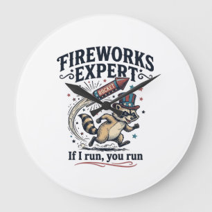 Feuerwerk Experte Waschbär Vintage 4. Juli Sch Große Wanduhr