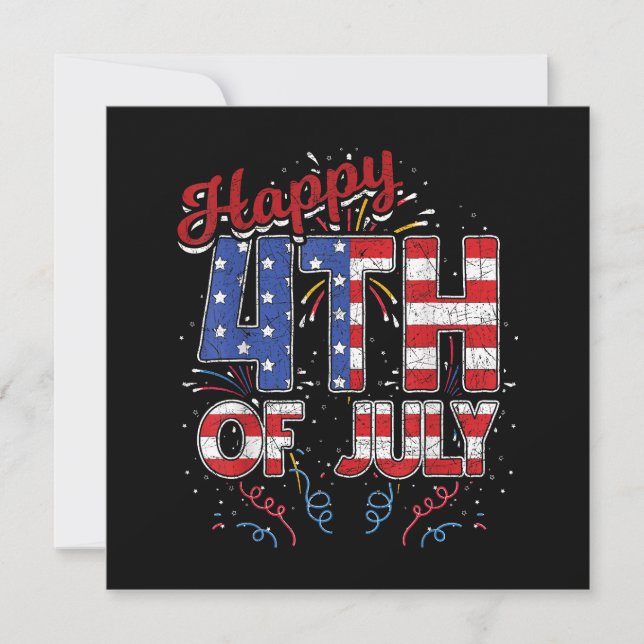Feuerwerk glücklich 4. Juli US-Flag American 4th O Einladung (Vorderseite)