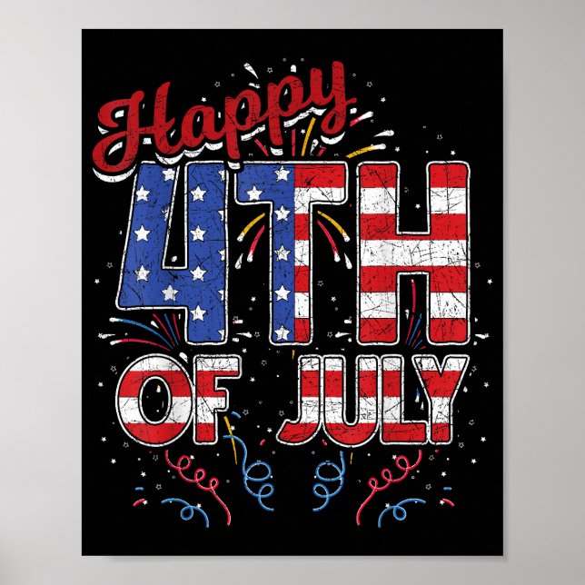 Feuerwerk glücklich 4. Juli US-Flag American 4th O Poster (Vorne)
