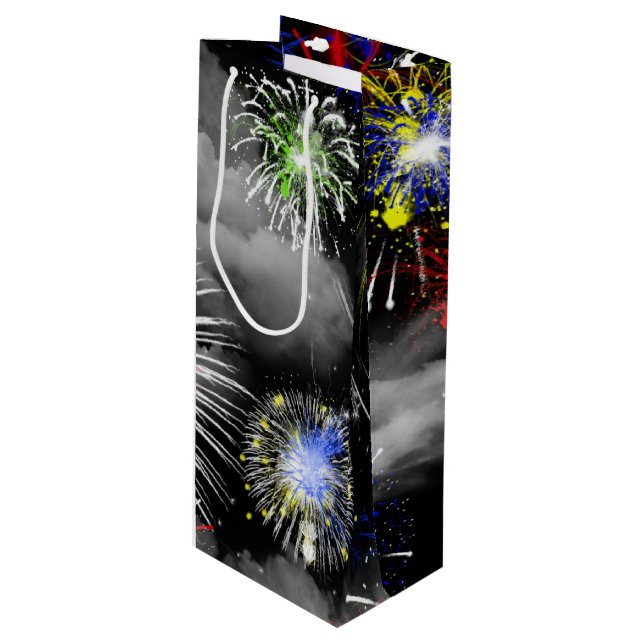 Feuerwerk in Wolken Geschenktüte Für Weinflaschen (Vorderseite Schrägansicht)