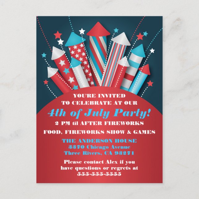 Feuerwerk Raketen 4. Juli Postkarte (Vorderseite)