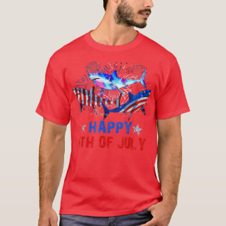 Feuerwerk Red White Blue Drei Haie glücklich 4. T-Shirt