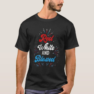 Feuerwerk Rot Weiß Gesegnet Stolz Amerikanisch Usa T-Shirt