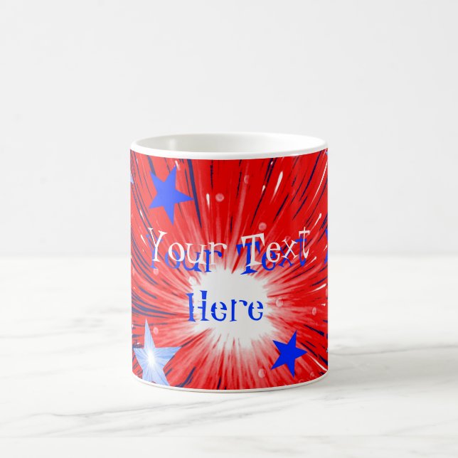 Feuerwerk-rotes weißes Blau Tasse "Ihres Textes" (Mittel)