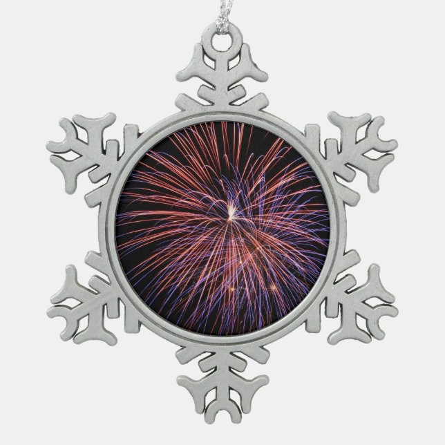 Feuerwerk Schneeflocken Zinn-Ornament (Vorderseite)