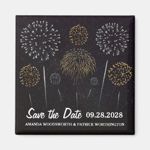 Feuerwerk-Themed schwarzes Gold Save the Date Magnet