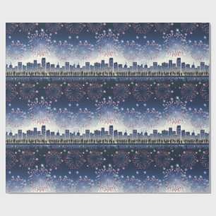 Feuerwerk über der Stadt – USA 250-Jahr-Feier Geschenkpapier
