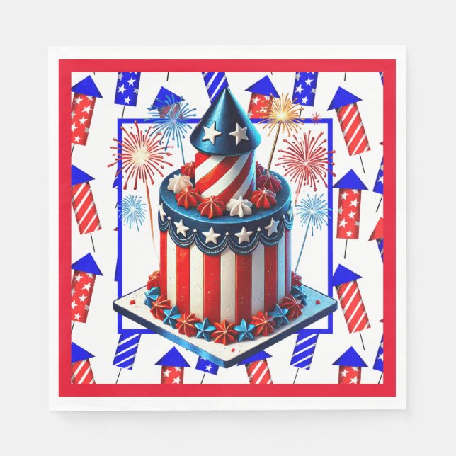 Feuerwerk zum 4. Juli Serviette (Vorderseite)
