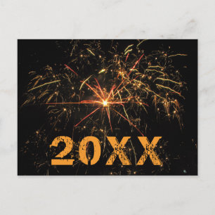Feuerwerk zum Jahreswechsel 2020 mit Nachricht Feiertagspostkarte