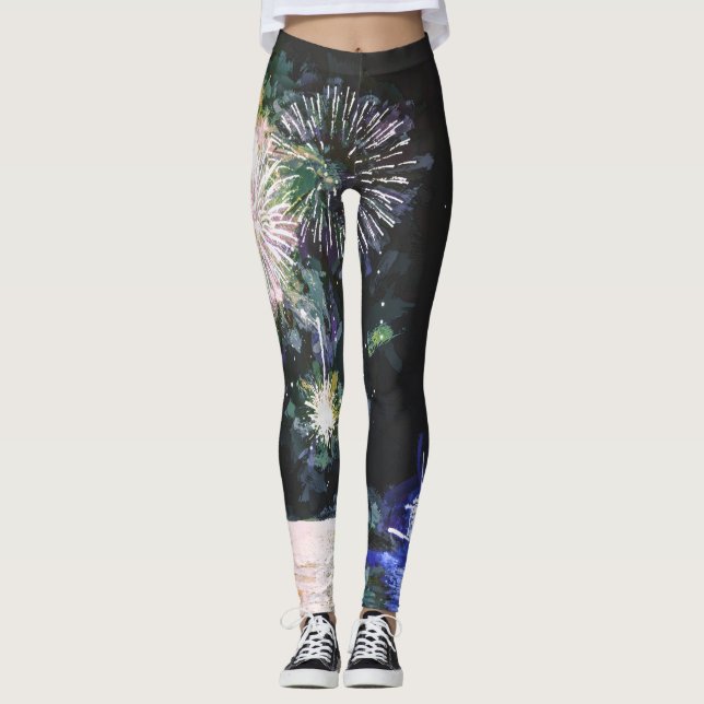 Feuerwerke Celebrate Boat Watercolor Ozean Leggings (Vorderseite)