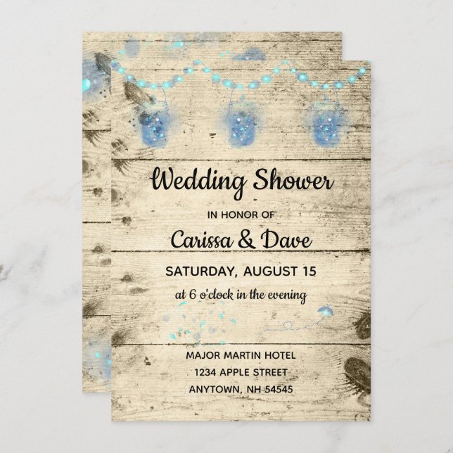 Feuerwerke in Jars Rustikale Polterabend Einladung (Vorne/Hinten)