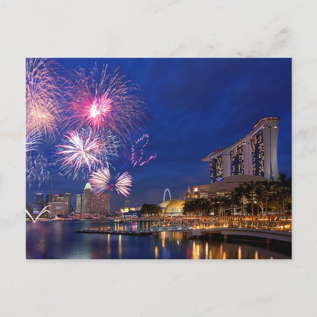 Feuerwerke in Marina Bay, Singapur Postkarte (Vorderseite)