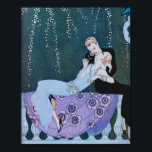 Feuerwerke in Paris Art Deco Poster<br><div class="desc">Feuerwerke in Paris Art Deco Poster. Eine Art Deko Illustration von Georges Barbier. Die Feuerwerke in Paris zeigen eine romantische Szene, in der eine Frau in einem blauen Kleid dargestellt wird, die liebevoll in den Armen eines jungen Mannes in einem Smoking sitzt. Die Frau hebt eine Rose auf seine Wange,...</div>