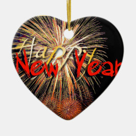 Feuerwerke in Red Happy New Year 2019 Herzstück O Keramikornament