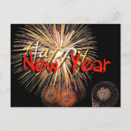 Feuerwerke in Red Happy New Year 2025 Postkarte