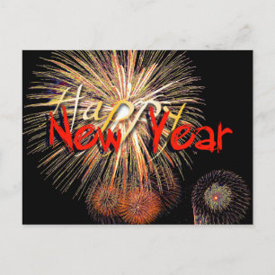 Feuerwerke in Red Happy New Year 2025 Postkarte