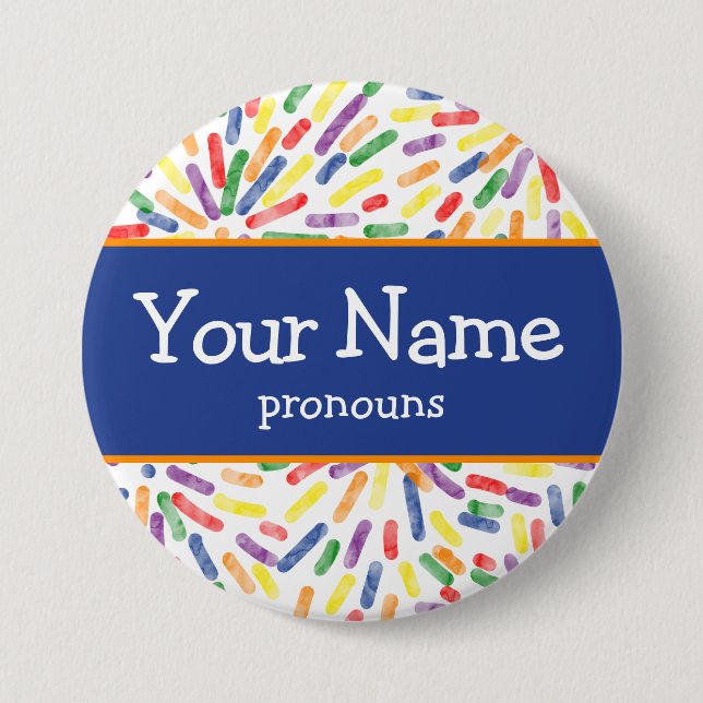 Feuerwerke Regenbogen Flag Pronouns Nametag Button (Vorderseite)