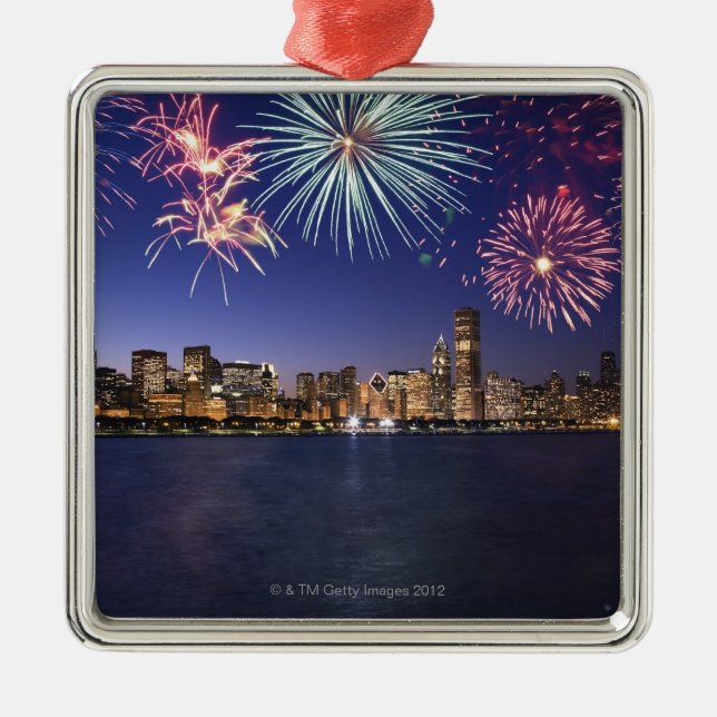 Feuerwerke über Chicago-Skylinen 2 Ornament Aus Metall (Vorne)