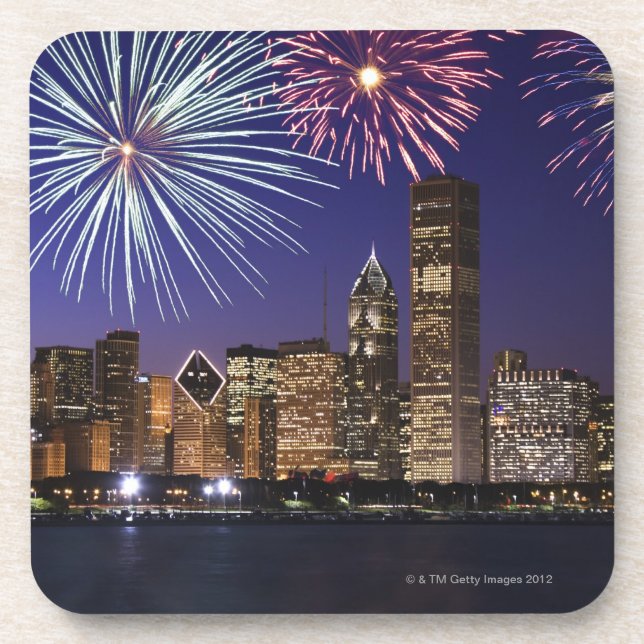 Feuerwerke über Chicago-Skylinen Untersetzer (Vorderseite)