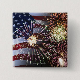 Feuerwerke und amerikanische Flagge Button