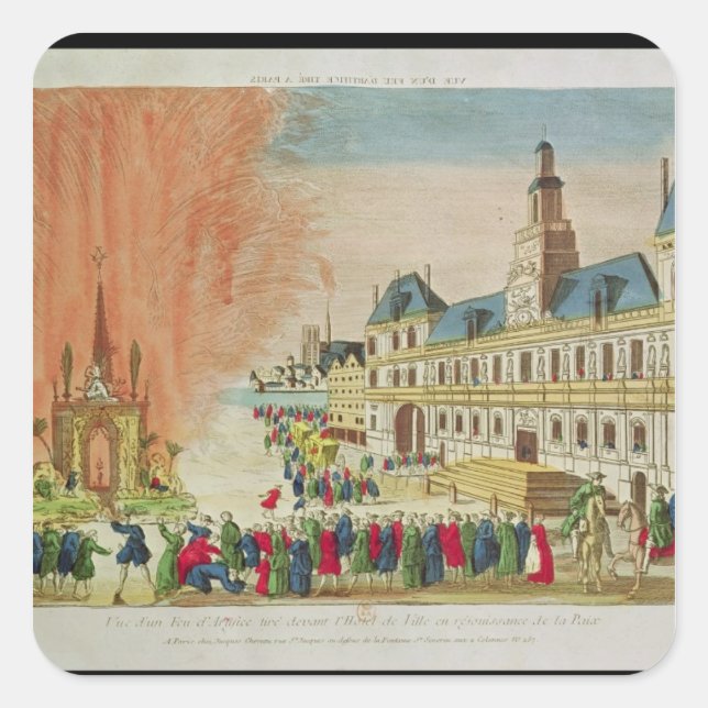 Feuerwerke vor dem Hotel de Ville in Paris Quadratischer Aufkleber (Vorderseite)