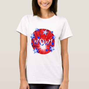 Feuerwerks-rotes weißes Blau "wow!" T - Shirtdame T-Shirt