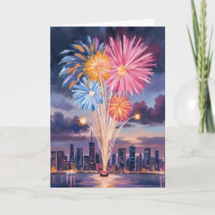 Feuerwerkshow Silvester Aquarell Feiertagskarte