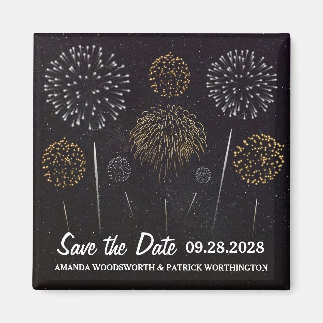 Feuerwerkskörper als Schwarz Save the Date Magnet (Vorne)