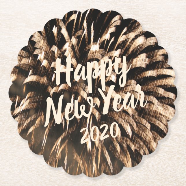 Feuerwerkskörper Frohes neues Jahr Gold Feier Foto Untersetzer (Vorderseite)