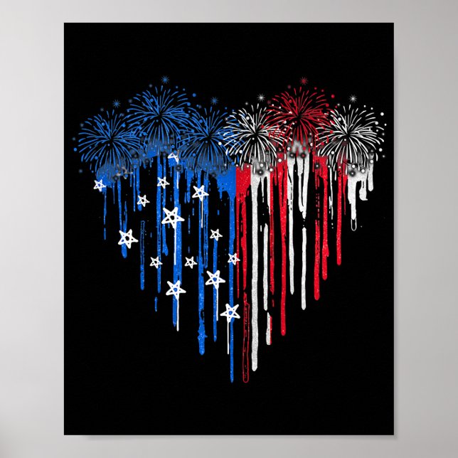 Feuerwerkskörper Getrocknen Heart American Flag Pa Poster (Vorne)