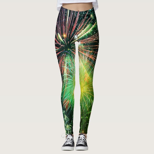 Feuerwerkskörper in grünen Finale-Leggings Leggings (Vorderseite)