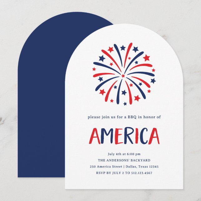 Feuerwerkskörper | Red White and Blue 4. Juli Part Einladung (Vorne/Hinten)