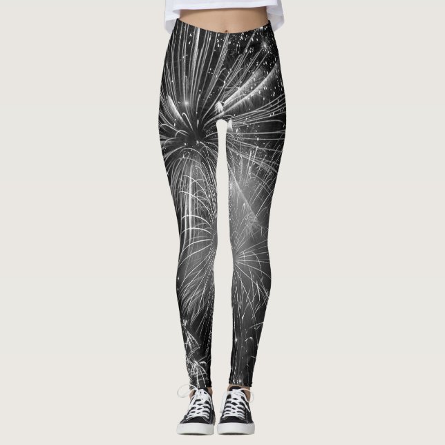 Feuerwerkskörper Schwarz-Weiß-Finale Leggings (Vorderseite)