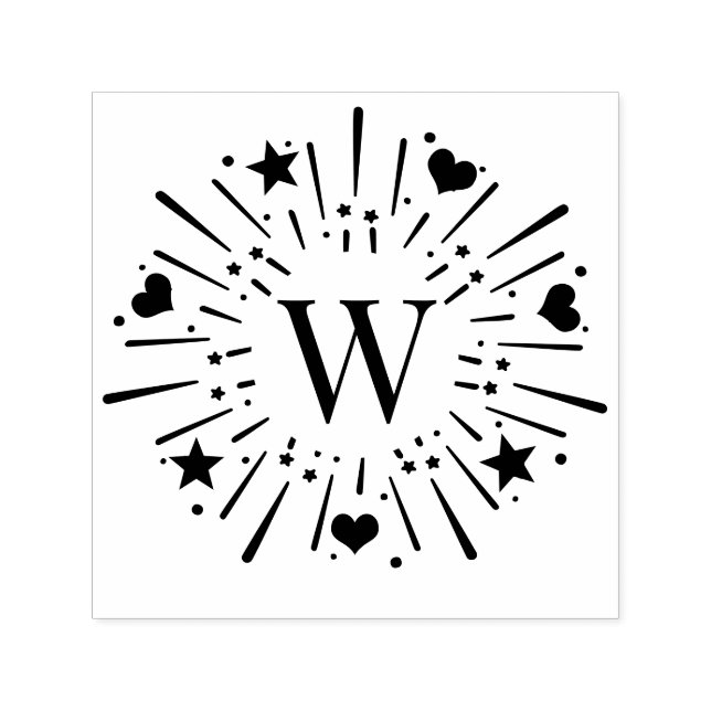 Feuerwerkskörper-Sterne-Herz-Center 1 Initial #2 Permastempel (Design)