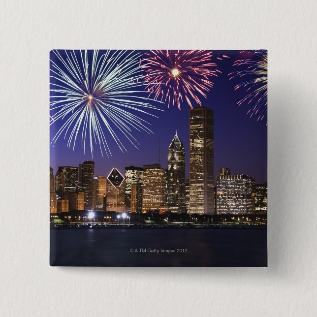 Feuerwerkskörper über der Skyline von Chicago Button (Vorderseite)