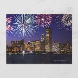 Feuerwerkskörper über der Skyline von Chicago Postkarte