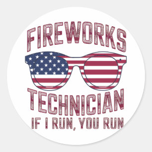 Feuerwerkstechniker 4. Juli Lustig USA Runder Aufkleber