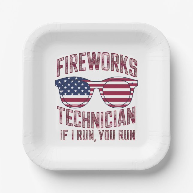 Feuerwerkstechniker 4th July Funny Usa Pappteller (Vorderseite)