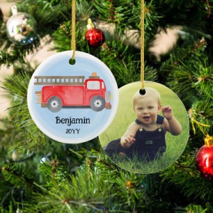 Feuerzug Feuerwehrmann Foto Weihnachten halten Keramik Ornament