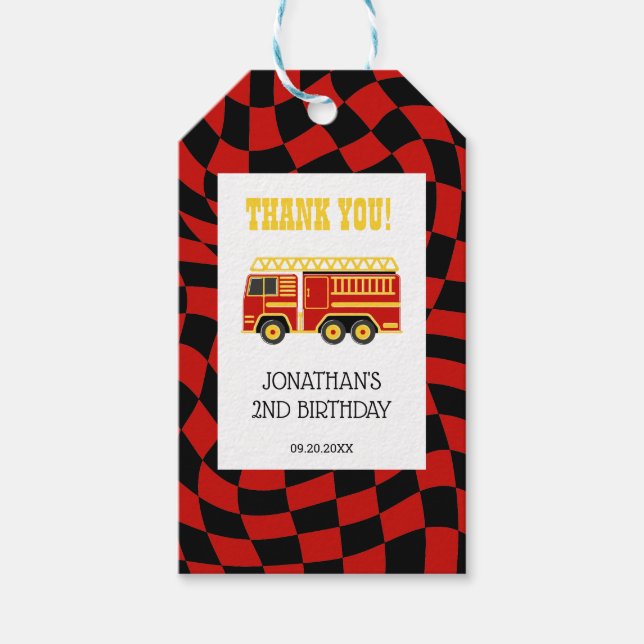 Feuerzug Schwarz Rot überprüft 2. Geburtstag Geschenkanhänger (Vorderseite)