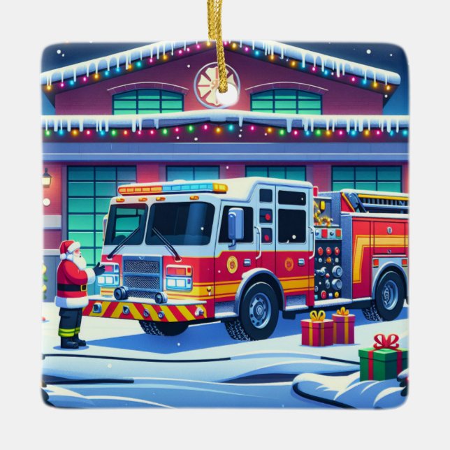 Feuerzug Weihnachtsbaum und Weihnachtsbaum Keramikornament (Vorderseite)