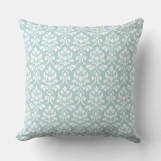 Feuille Damask 2Way Rpt Ptn Duck Egg Blue & White Kissen (Vorderseite)