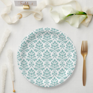 Feuille Damask Aquamarines großes Muster Pappteller