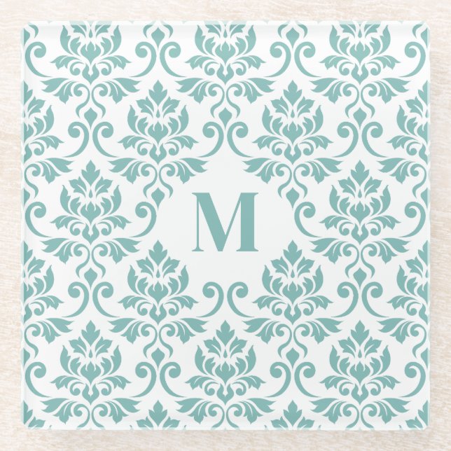 Feuille Damask Aquamarines Muster (Custom) Glasuntersetzer (Vorderseite)