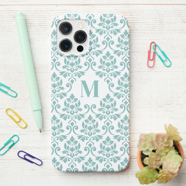Feuille Damask Aquamarines Muster (Custom) iPhone Hülle (Auf dem Schreibtisch)
