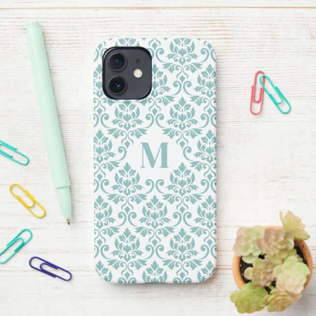 Feuille Damask Aquamarines Muster (Custom) iPhone Hülle (Auf dem Schreibtisch)
