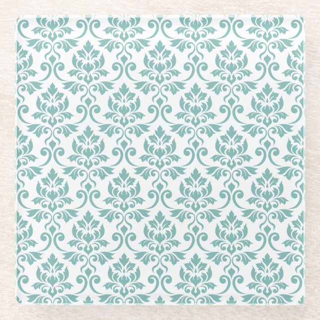 Feuille Damask Aquamarines Muster Glasuntersetzer (Vorderseite)