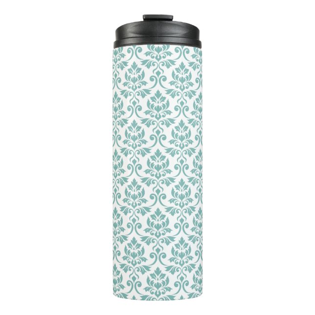 Feuille Damask Aquamarines Muster Thermosbecher (Vorderseite)